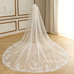Simple Lace Veil Soft Tulle Bridal Veil Cathedral Wedding
