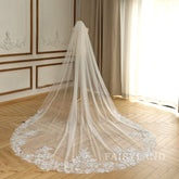 Ivory 137'' 1 Layer Lace Edge Elegant Vintage Long Wedding Bridal Veil With Comb