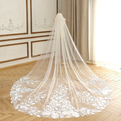 Soft Tulle Flower Appliques Bridal Veil For Wedding