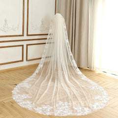 Full Lace edge Bridal Veil Leaves Wedding Veil Elegant Blush Veil