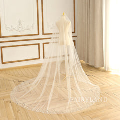 Pearls Edge Elegant Long Wedding Veil Blush Veil