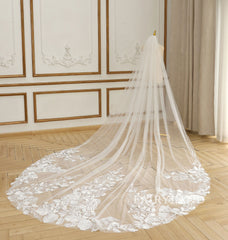 Soft Tulle Flower Appliques Bridal Veil For Wedding