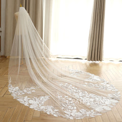 Soft Tulle Flower Appliques Bridal Veil For Wedding