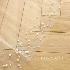 Pearls Edge Elegant Long Wedding Veil Blush Veil