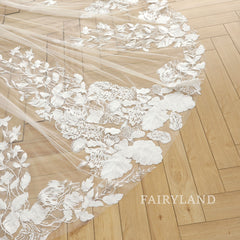 Soft Tulle Flower Appliques Bridal Veil For Wedding