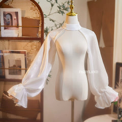 Sheer Organza Detachable Bishop Sleeves – High Neck Bridal Overlay for Wedding Dresses by FAIRYLAND