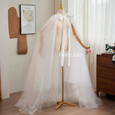 Sheer Tulle Overskirt with Bow Tie Waist – Detachable Bridal Train Accessory for Wedding Gowns by FAIRYLAND