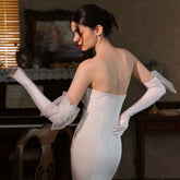 Elegant Sheer Tulle Bow Bridal Gloves – Long Satin Wedding Gloves for Brides