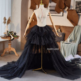 Black Sparkle Layered Tulle Skirt – Dramatic High-Low Train Skirt for Photoshoots & Special Events