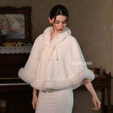 Elegant Faux Fur Bridal Cape – Winter Wedding Shawl with Soft Plush Trim & Warm Hooded Design