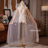 Butterfly Fairy Hooded Tulle Cape – Sheer Bridal Cloak with 3D Butterfly Appliqués