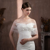Off-Shoulder Floral Tulle Bridal Wrap – Sheer Wedding Shawl with 3D Lace Appliqué