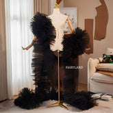 Black Dramatic Ruffled Tulle Sleeves – Couture Statement Detachable Bridal & Fashion Accessories