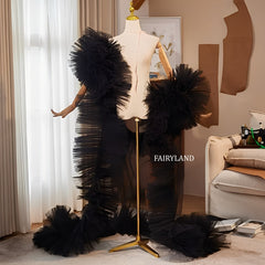 Black Dramatic Ruffled Tulle Sleeves – Couture Statement Detachable Bridal & Fashion Accessories