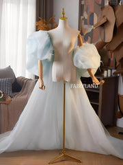 Light Blue Puffy Tulle Sleeves – Statement Bridal Detachable Sleeve Accessories