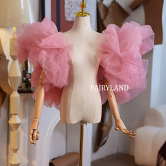 Pink Tulle Statement Sleeve – Dramatic Ruffle Organza Fashion Accessory