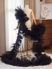 Black Dramatic Ruffled Tulle Sleeves – Couture Statement Detachable Bridal & Fashion Accessories