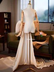 Ivory Satin Bow-Back Gown – Off-Shoulder Train Dress for Bridal & Editorial Photoshoots by FAIRYLAND