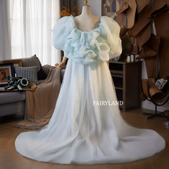 Light Blue Puffy Tulle Sleeves – Statement Bridal Detachable Sleeve Accessories