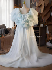 Light Blue Puffy Tulle Sleeves – Statement Bridal Detachable Sleeve Accessories
