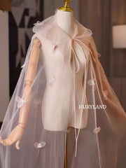 Butterfly Fairy Hooded Tulle Cape – Sheer Bridal Cloak with 3D Butterfly Appliqués