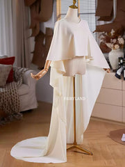 Elegant Flowing Crepe Bridal Cape – Long Wedding Shoulder Cover with Soft Layered Draping