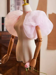 Pink Organza Puff Sleeves – Detachable Bridal Tulle Statement Sleeves for Wedding Dresses