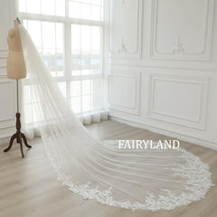 Elegant Lace Flower Wedding Veil, Sequin Flower Bridal Veil 1 Tier 137" Long Lace Veil Cathedral Length Royal Veil 137" with Comb