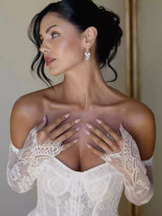 Elegant Floral Lace Bridal Gloves – Sheer Long Wedding Gloves with Scalloped Edge