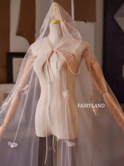 Butterfly Fairy Hooded Tulle Cape – Sheer Bridal Cloak with 3D Butterfly Appliqués