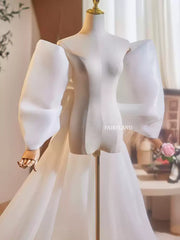 White Organza Oversized Bow Gown – Off-Shoulder Flowing Train Dress for Bridal & Editorial Photoshoots by FAIRYLAND