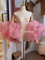 Pink Tulle Statement Sleeve – Dramatic Ruffle Organza Fashion Accessory