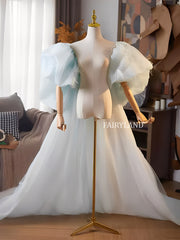 Light Blue Puffy Tulle Sleeves – Statement Bridal Detachable Sleeve Accessories