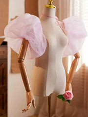 Pink Organza Puff Sleeves – Detachable Bridal Tulle Statement Sleeves for Wedding Dresses