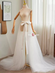 Sheer Tulle Overskirt with Bow Tie Waist – Detachable Bridal Train Accessory for Wedding Gowns by FAIRYLAND