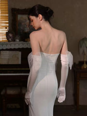 Elegant Sheer Tulle Bow Bridal Gloves – Long Satin Wedding Gloves for Brides