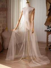 Sheer Tulle Bridal Cape with Long Sleeves – Soft Wedding Cape Wrap with Front Tie
