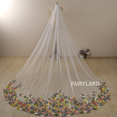 Floral Garden Cathedral Wedding Veil – Colorful Embroidered Long Bridal Veil by FAIRYLAND