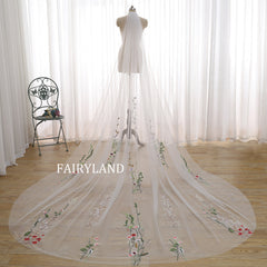 Floral Embroidered Cathedral Veil – Long Boho Bridal Train