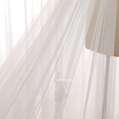 Bridal Veil with Sequins Leaf Embroidery – Long Soft Tulle Wedding Veil featuring Scalloped Floral Edge by FAIRYLAND