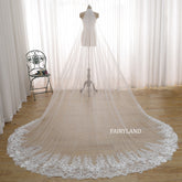 Cathedral Length Wedding Veil with Sequins Appliqué – Soft Tulle Bridal Veil with Elegant Scalloped Train