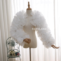 Fairyland Ruffled Organza Puff Sleeve Bolero | Statement Bridal Jacket