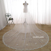 Cathedral Length Wedding Veil with 3D Butterflies and Floral Lace Edge | Fairyland Romantic Bridal Veil