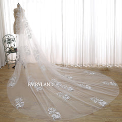 Cathedral Length Wedding Veil with Leaf Embroidery | Elegant Long Bridal Veil by FAIRYLAND