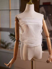 Pearl-Embellished Off-Shoulder Bridal Tulle Shawl-Soft Sheer Wedding Wrap for Church & Formal Ceremonies