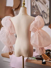 Blush Pink Sheer Tulle Puff Sleeves – Detachable Romantic Bridal Sleeves