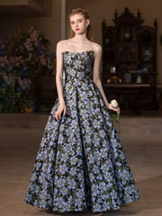 Strapless Floral Jacquard Ball Gown – Elegant Vintage-Inspired Evening & Formal Dress