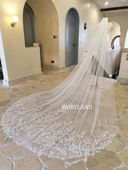 New Elegant Wild Flowers Veil, Bridal Veil with Wild Flower Lace, Veil Floral, Veil Royal, Custom Wedding Veil, Hand Made Veil