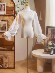 Sheer Organza Detachable Bishop Sleeves – High Neck Bridal Overlay for Wedding Dresses by FAIRYLAND