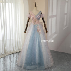 Off-shoulder Gradient-Color Tulle Glitter Sequined Stars Prom Dress